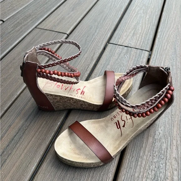 Blowfish Women's Tan and Brown Beaded Wedges - Picture 3 of 5